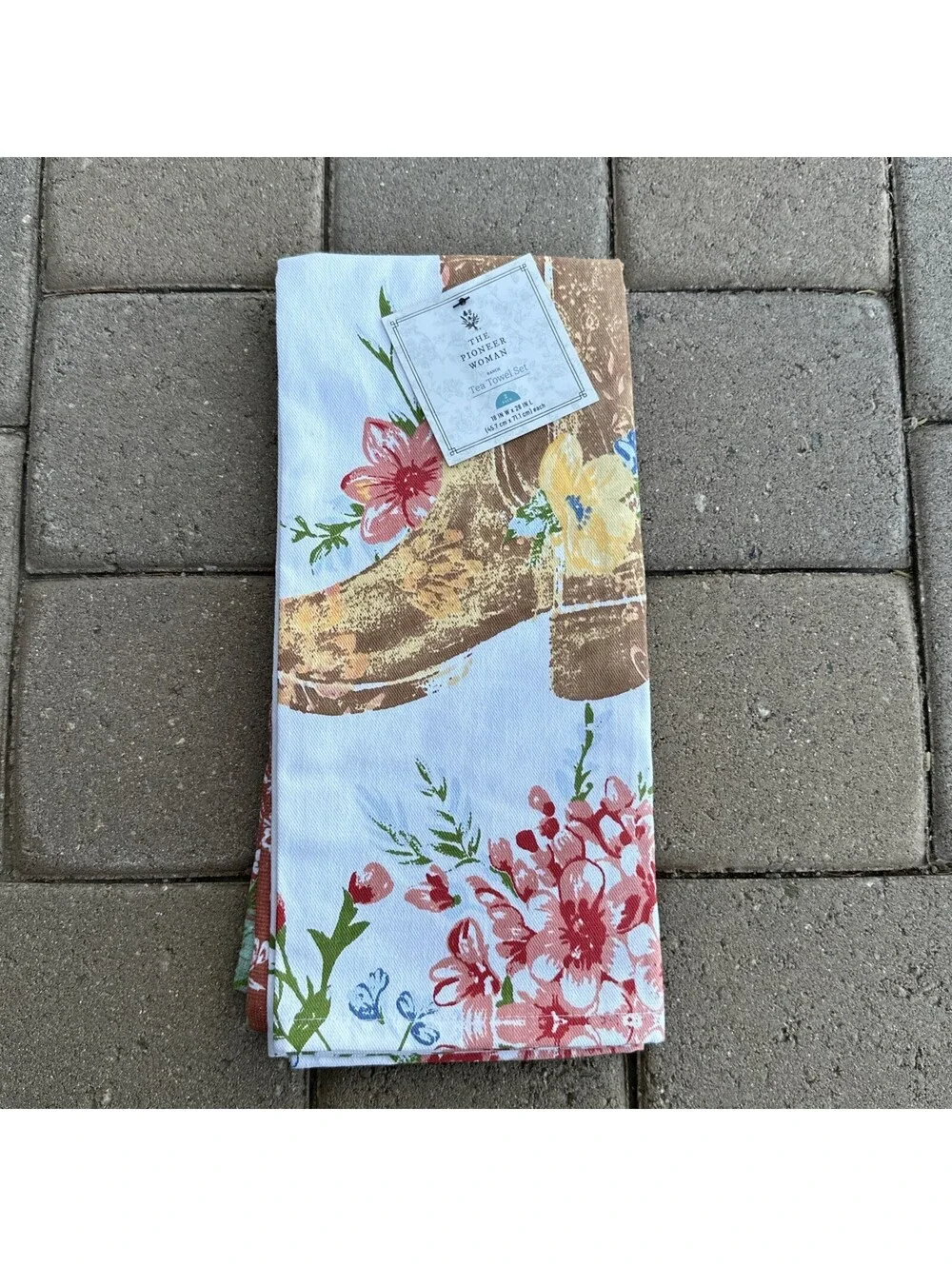 Pioneer Woman Ranch Floral Print Kitchen Towels Boots 2-pc 18 x 28-inch Gift NEW